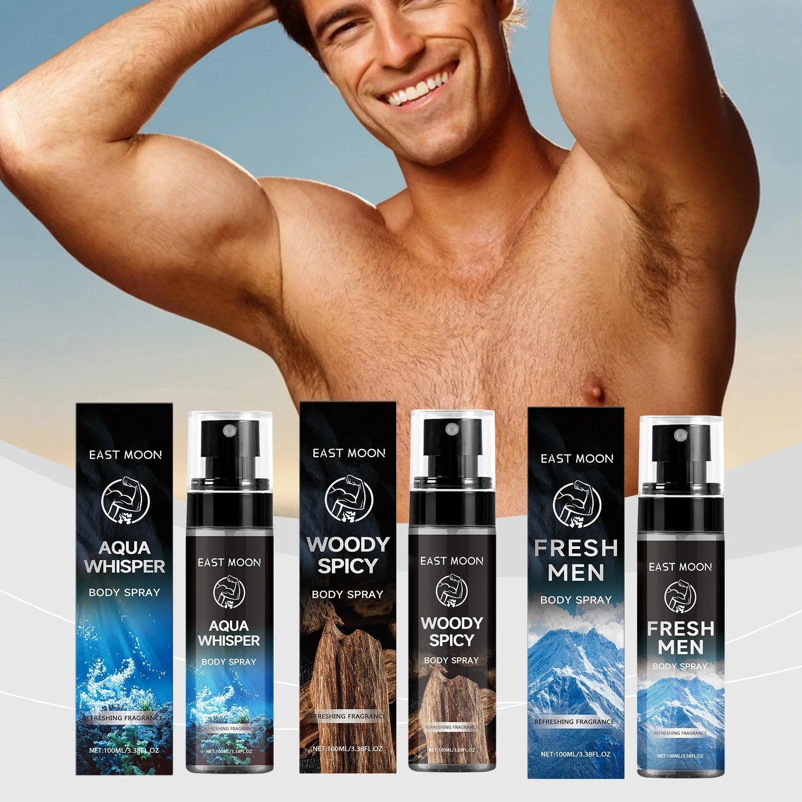 East Moon 100ml Men's Fragrance Spray Sandalwood Deodorant Long Lasting Aroma Refreshing Body Odor Remove Man Perfume Spray