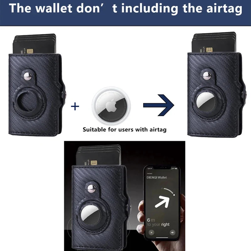 Carbon Fiber Rfid Card Holder Men Women Airtag Wallet Money Bag Leather Purse Thin Wallets For Apple AirTags Tracker Air Tag