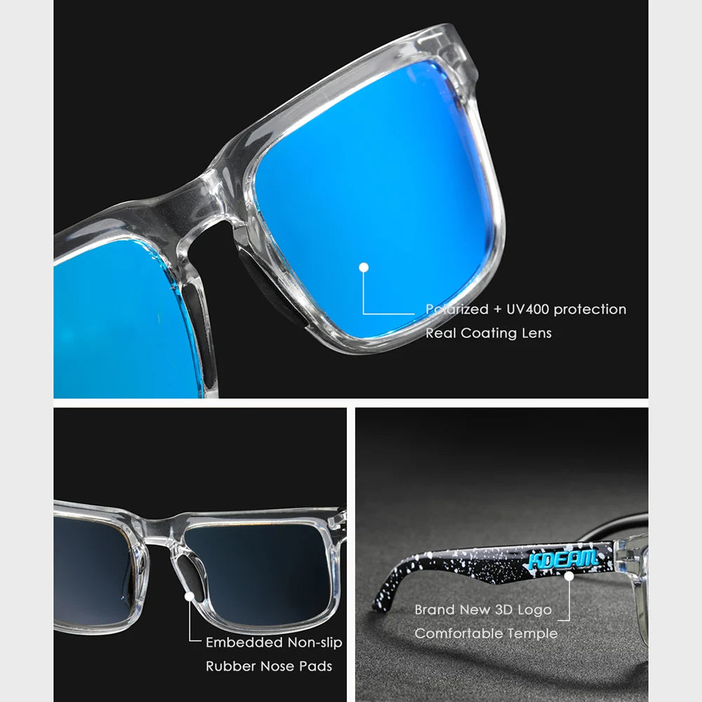 New KDEAM Brand High Quality Men Square Sunglasses Colors Sports Polarized Sun Glasses Reflective Coating Mirrored Lens