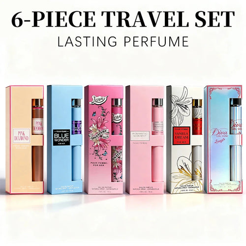 6-piece travel set, men's and women's eau de toilette spray, long-lasting fragrance, 6 different flavors, perfect for holiday gi