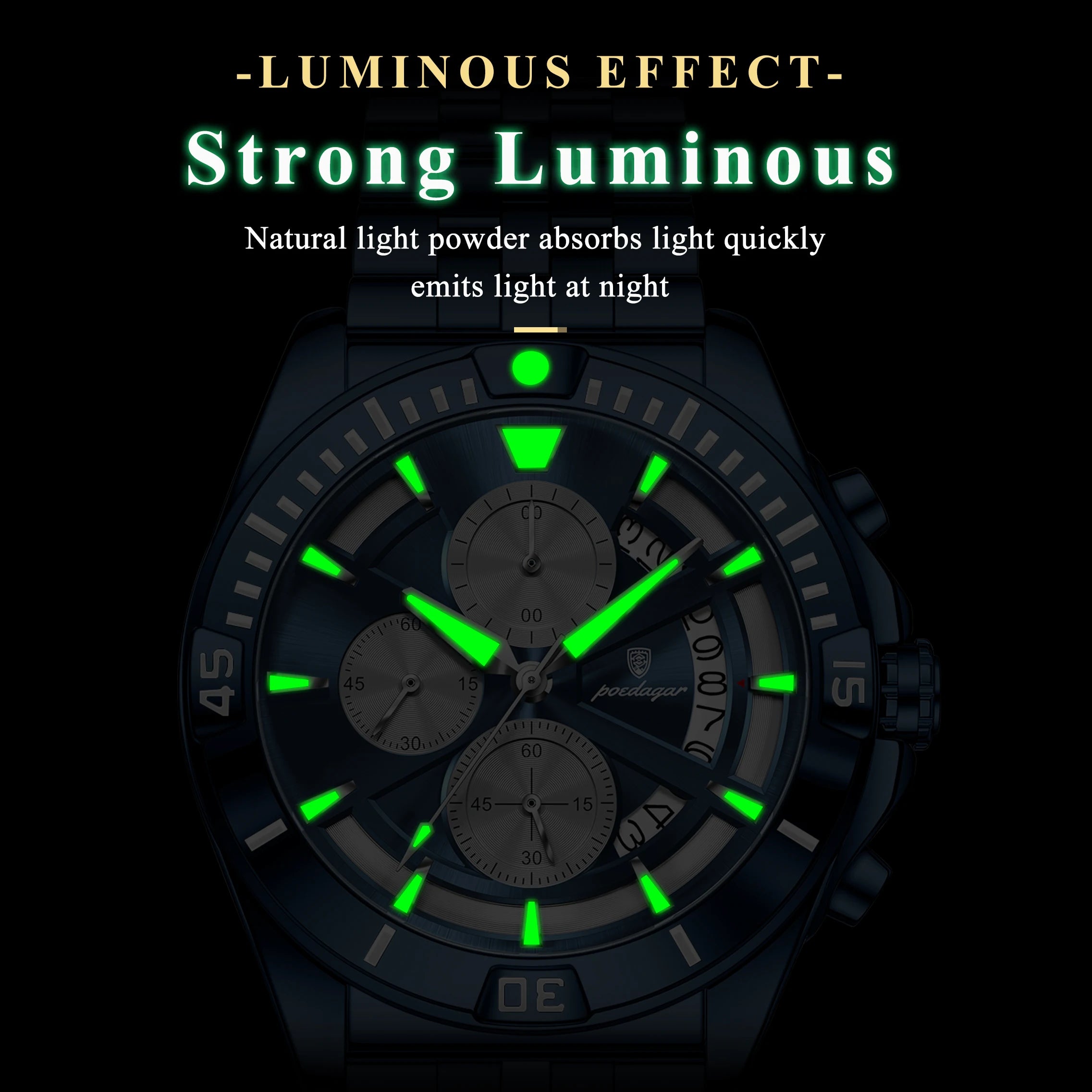 POEDAGAR Original Fashion Men Clock Waterproof Luminous Chronograph Date Watch For Man Stainless Steel Quartz Men's Watches Male